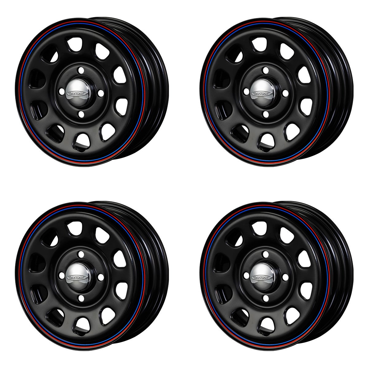 DAYTONA-RS kei car 12-inchx4J +42 4-hole PCD100 CB68 black set of 4 — ORIGIN Labo. product photo